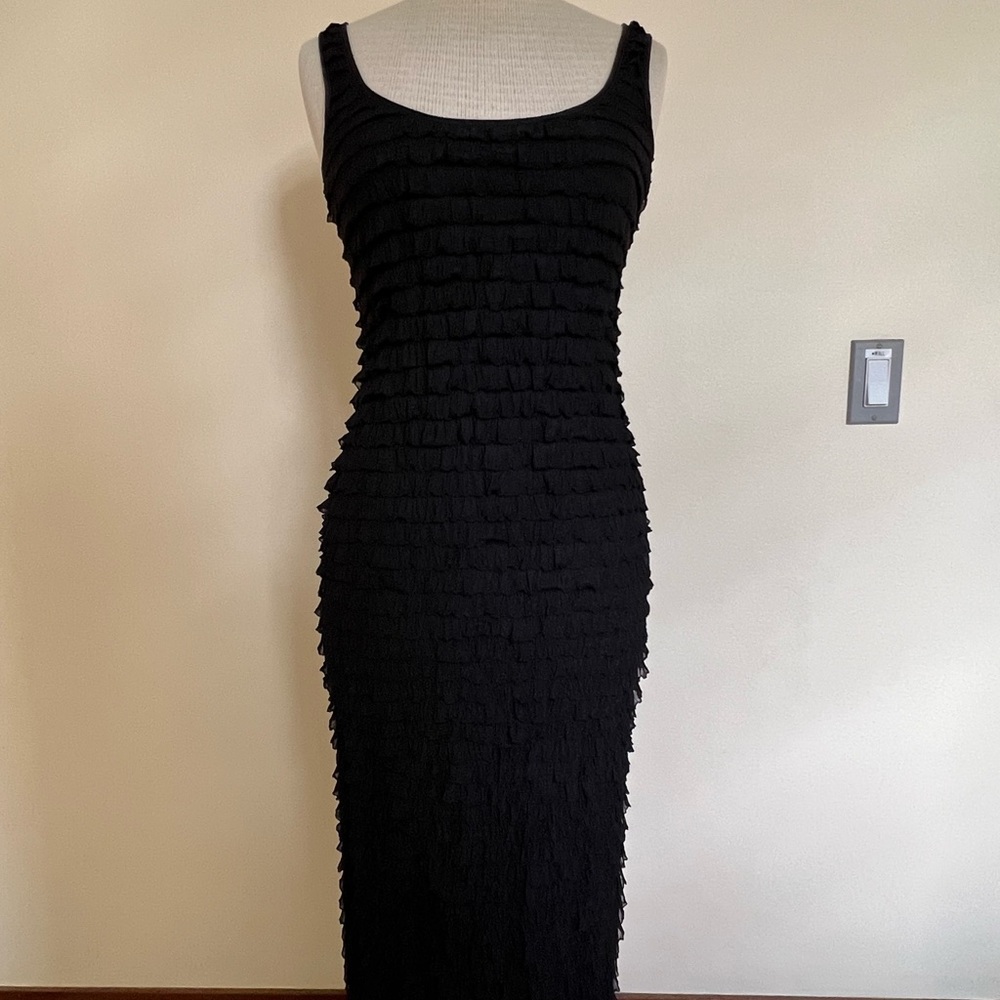 Long Black Ruffled Midi Dress